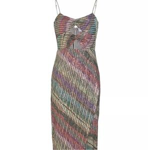 Brand new sequin dress. Light rainbow color with chest cut out and wrap skirt.